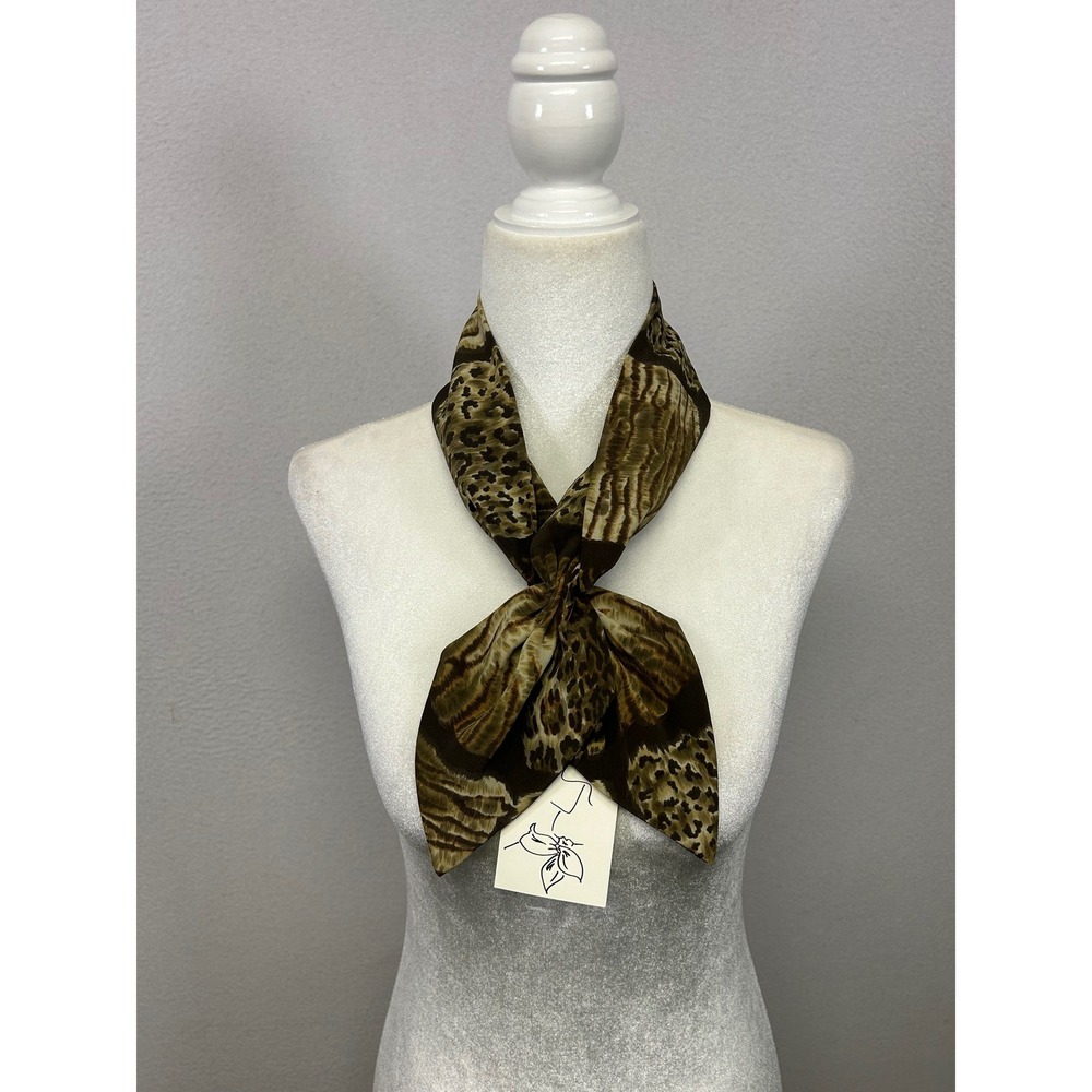 Vintage Mob Wife Mademoiselle Womens OS Brown Animal Print Pre-tied Neck Scarf